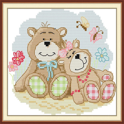 Two Sweet Little Bears - 14CT Stamped Cross Stitch 19*17CM (Joy Sunday)