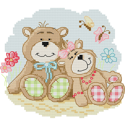 Two Sweet Little Bears - 14CT Stamped Cross Stitch 19*17CM (Joy Sunday)