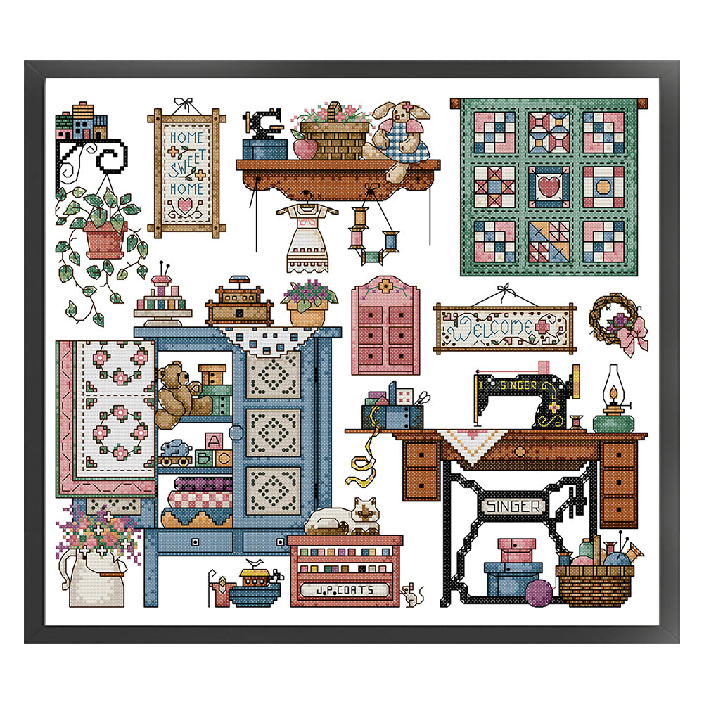 Love Sewing - 14CT Stamped Cross Stitch 41*36CM (Joy Sunday)