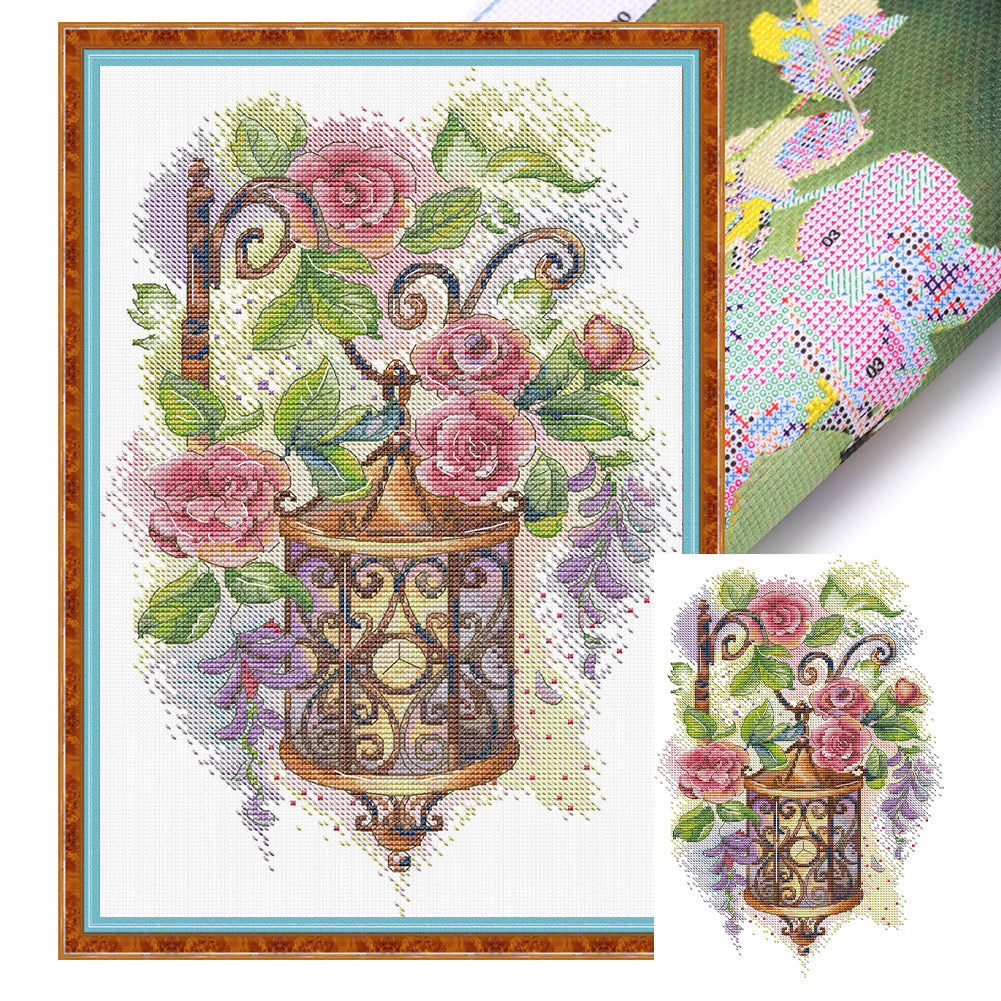 Flower Street Lamp - 14CT Stamped Cross Stitch 27*38CM (Joy Sunday)