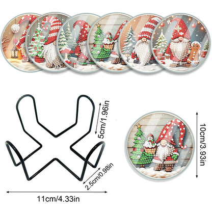 6pcs Set Xmas Theme DIY Diamond Painting Coasters Kit with Holder for Craft Gift