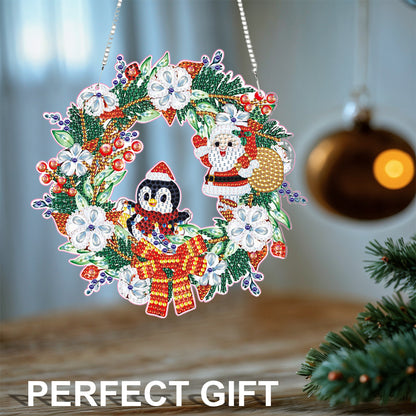 4pcs Xmas Theme 2D Flat DIY Hanging Diamond Art Kits Home Wall Decoration Crafts