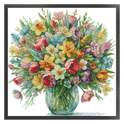 Flowers In Bloom - 14CT Stamped Cross Stitch 43*42CM (Joy Sunday)