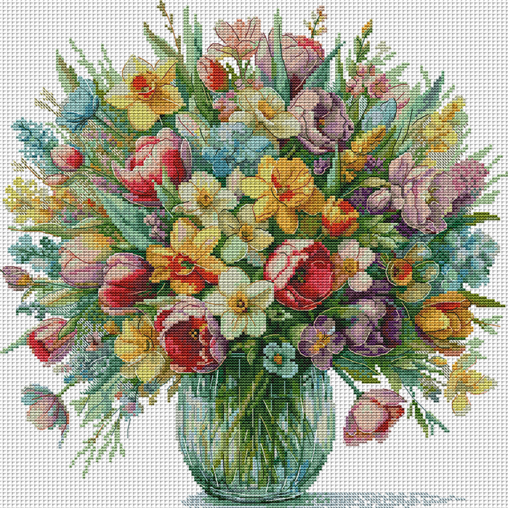 Flowers In Bloom - 14CT Stamped Cross Stitch 43*42CM (Joy Sunday)