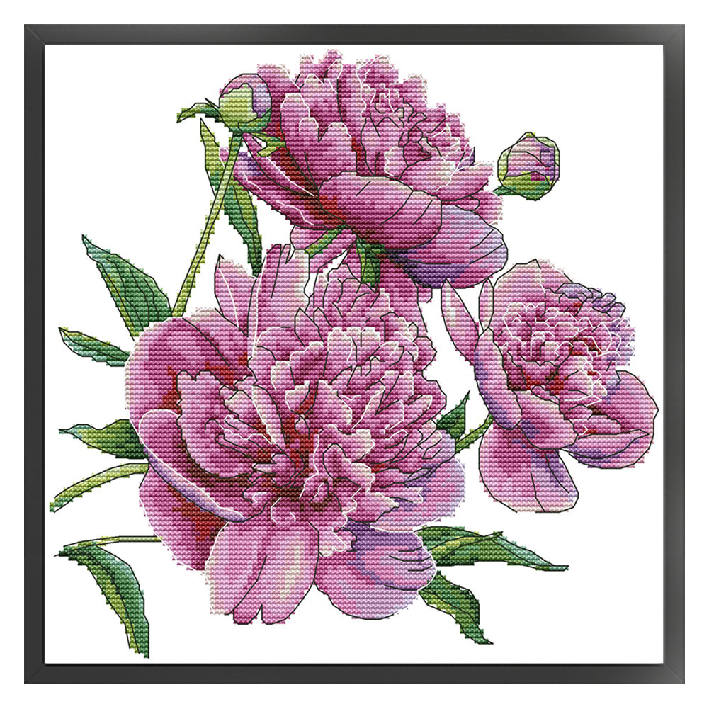 Peony Flower Five - 14CT Stamped Cross Stitch 31*30CM (Joy Sunday)