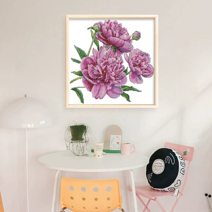 Peony Flower Five - 14CT Stamped Cross Stitch 31*30CM (Joy Sunday)