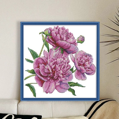 Peony Flower Five - 14CT Stamped Cross Stitch 31*30CM (Joy Sunday)