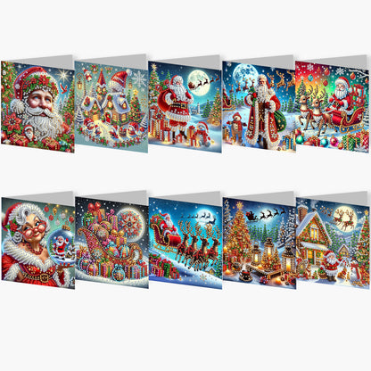 10PCS DIY Diamond Art Greeting Cards Xmas Designs for Festivals and Celebrations