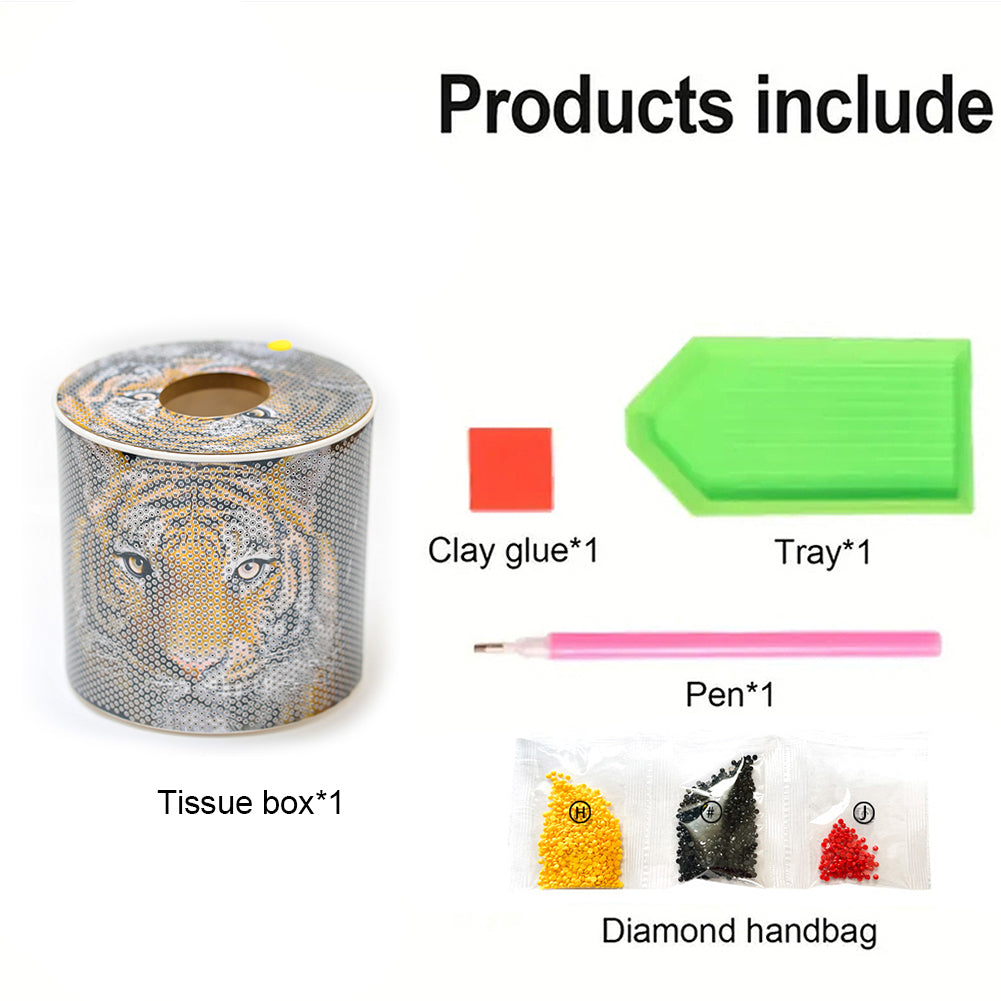 Tiger DIY Diamond Painting Handmade Tissue Holder Rhinestones Crystal Tissue Box