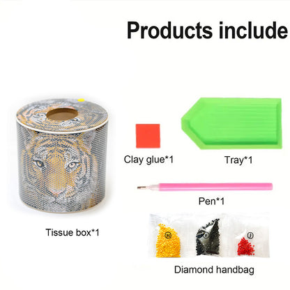 Tiger DIY Diamond Painting Handmade Tissue Holder Rhinestones Crystal Tissue Box