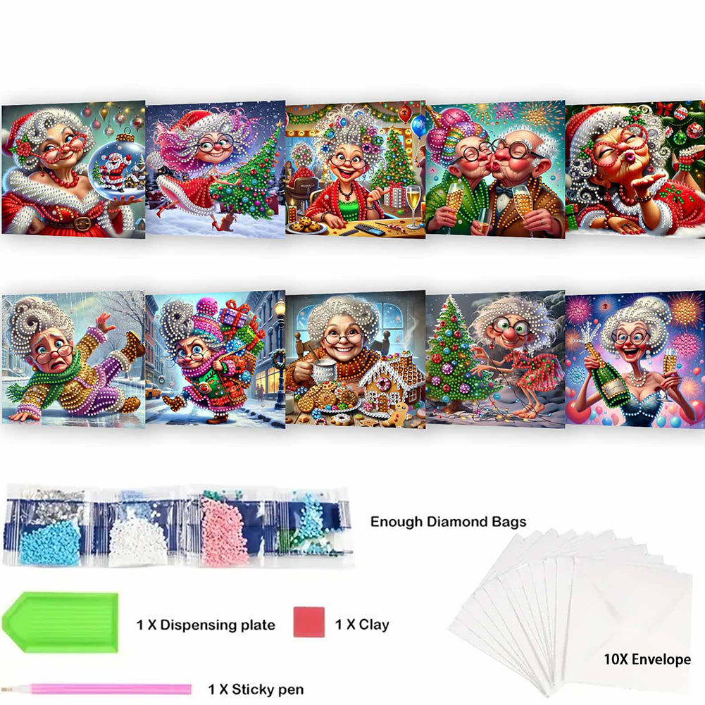 10PCS DIY Diamond Art Greeting Cards Xmas Designs for Festivals and Celebrations