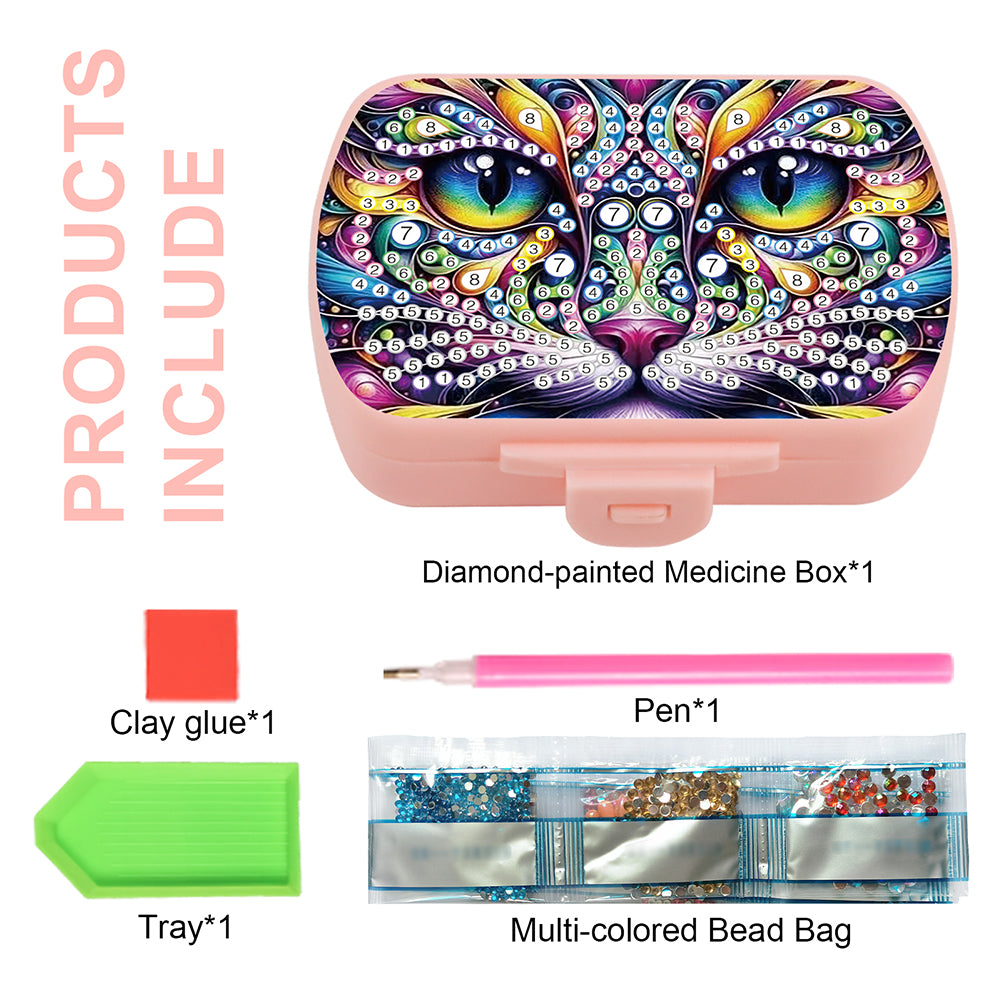 2Pcs 5D DIY Animal Theme Diamond Art Pill Storage Case Rhinestone Pill Organizer