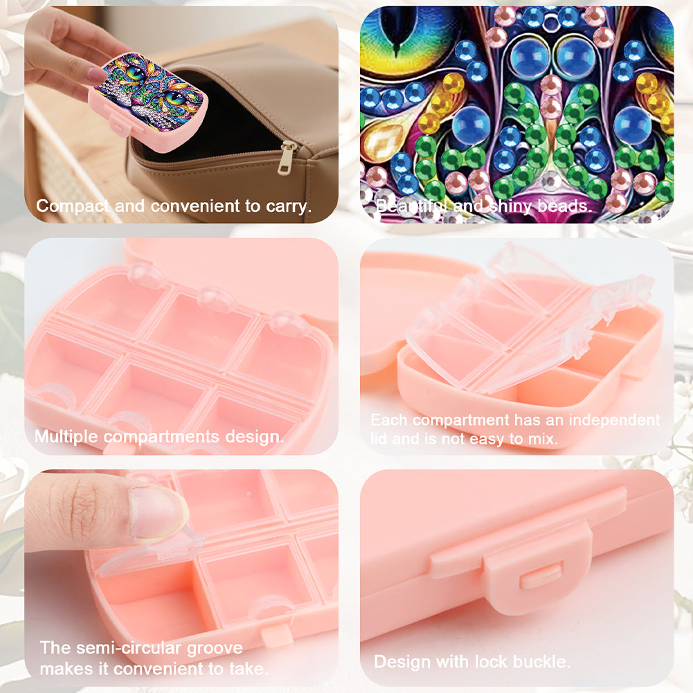 2Pcs 5D DIY Animal Theme Diamond Art Pill Storage Case Rhinestone Pill Organizer