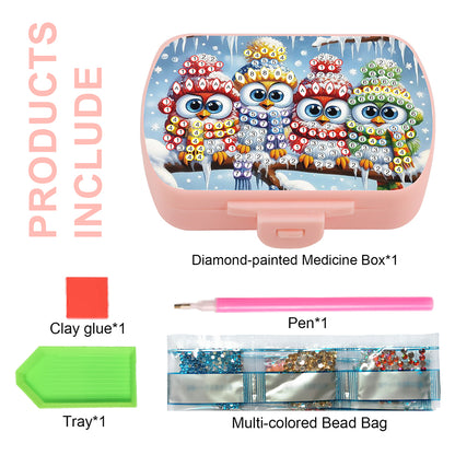 2Pcs 5D DIY Animal Theme Diamond Art Pill Storage Case Rhinestone Pill Organizer