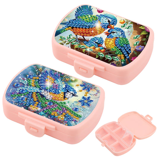 2Pcs 5D DIY Animal Theme Diamond Art Pill Storage Case Rhinestone Pill Organizer