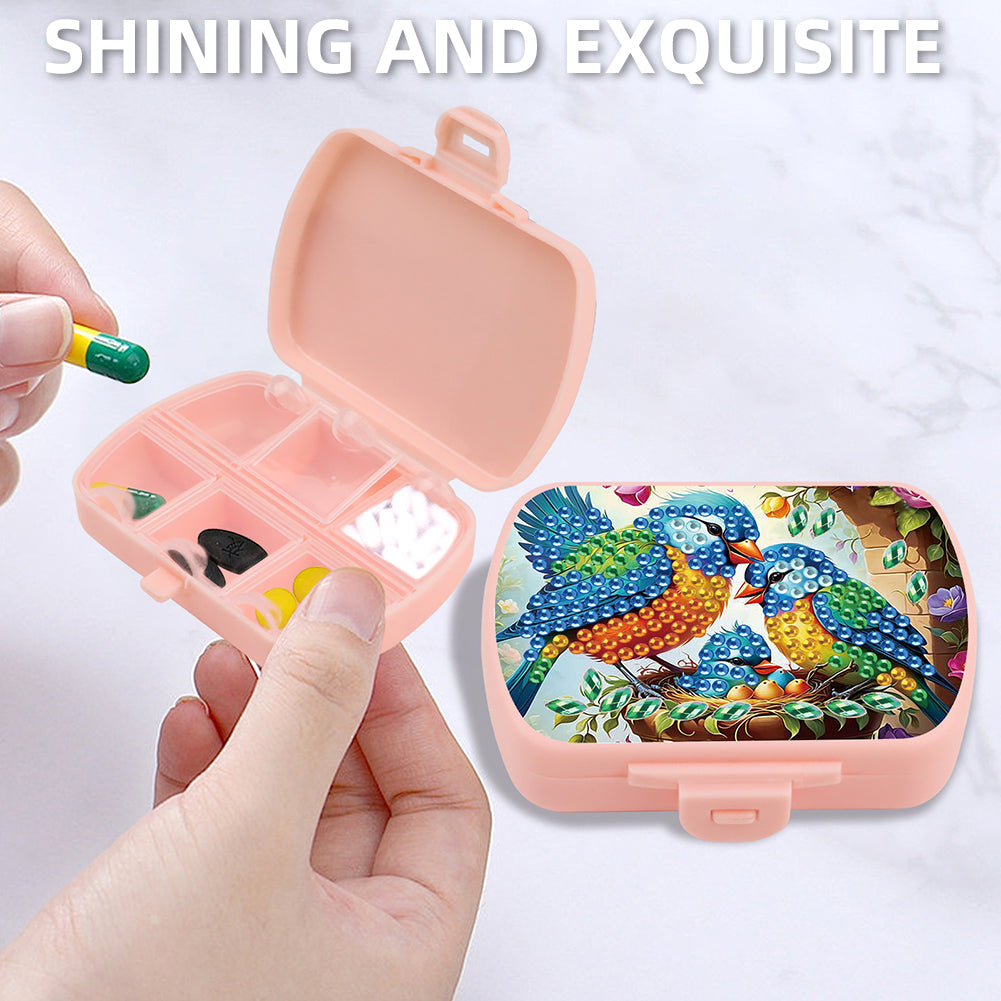 2Pcs 5D DIY Animal Theme Diamond Art Pill Storage Case Rhinestone Pill Organizer
