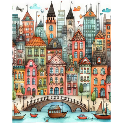 Colorful House - Full Round Drill Diamond Painting 40*50CM