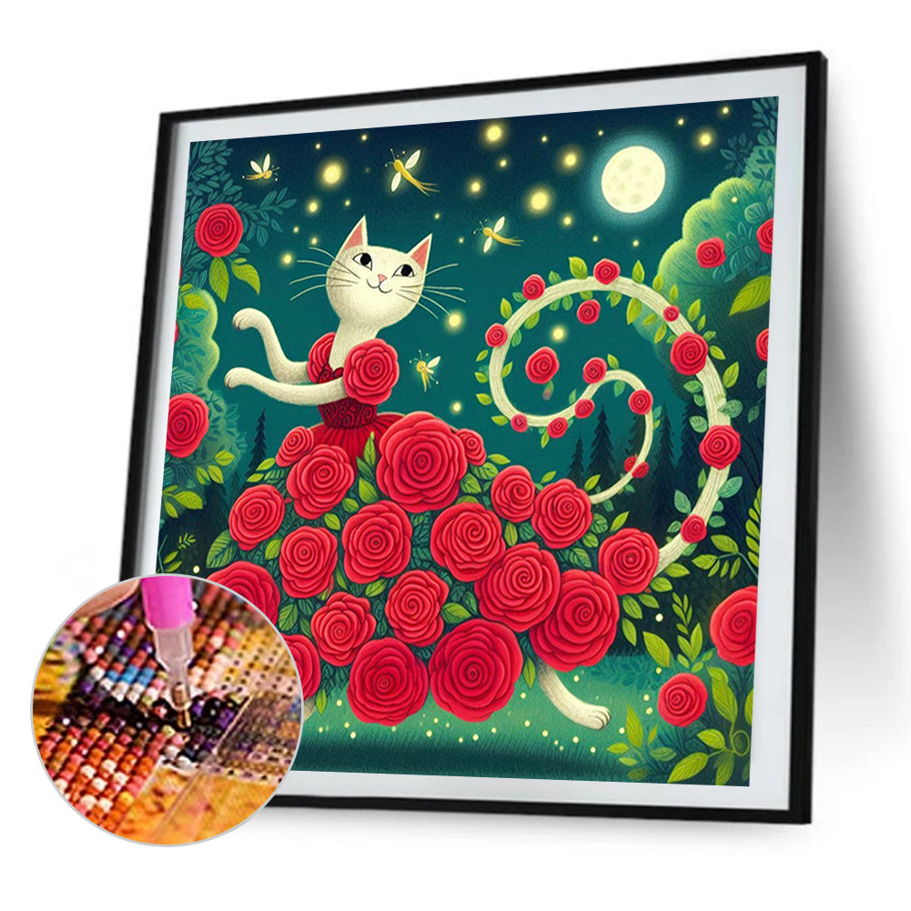 Rose Cat - Full Round Drill Diamond Painting 40*40CM