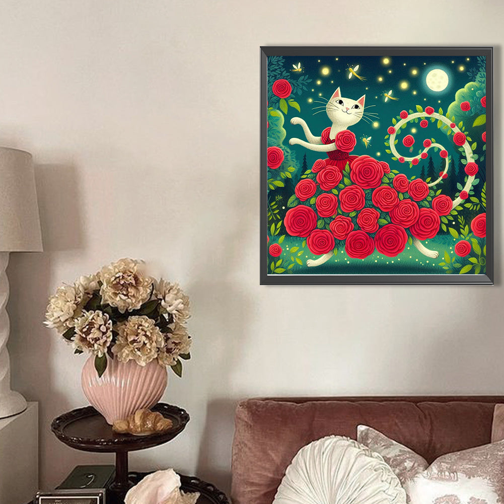 Rose Cat - Full Round Drill Diamond Painting 40*40CM
