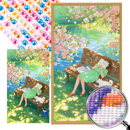 Bench Girl - Full Round Drill Diamond Painting 40*70CM