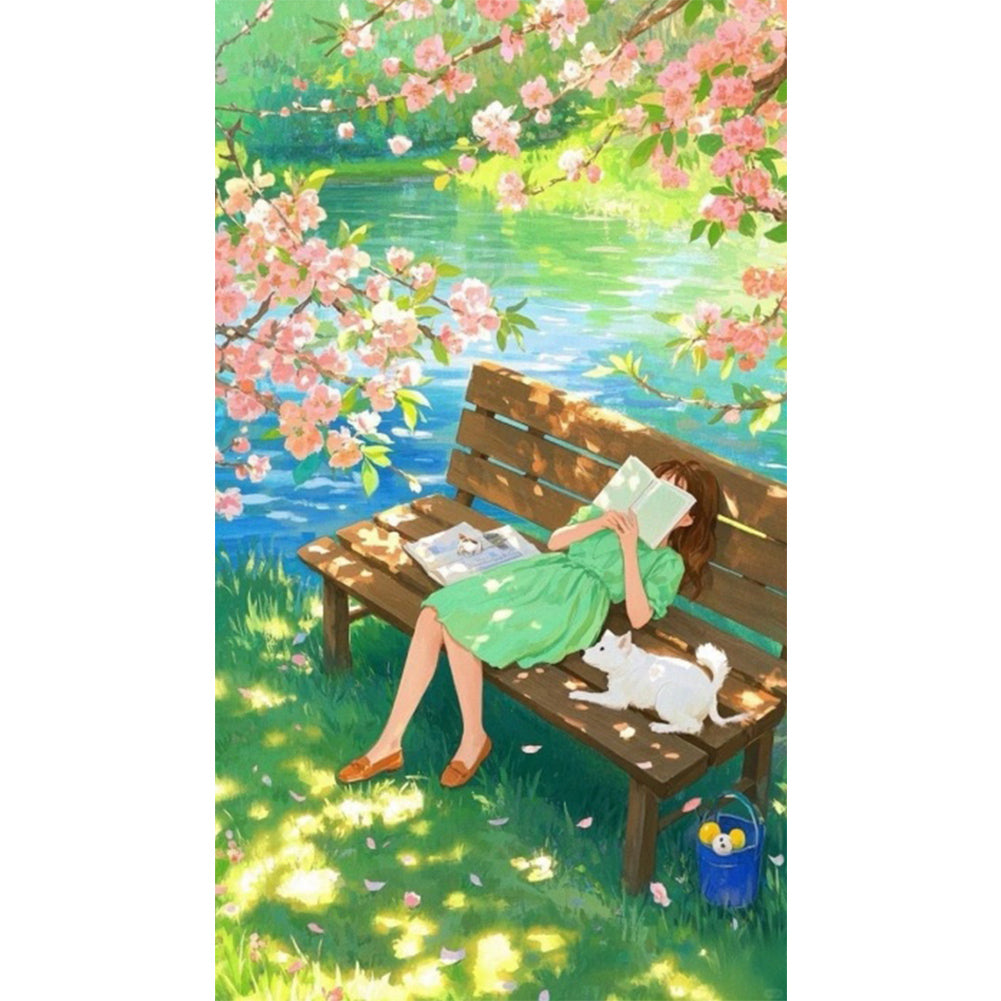 Bench Girl - Full Round Drill Diamond Painting 40*70CM