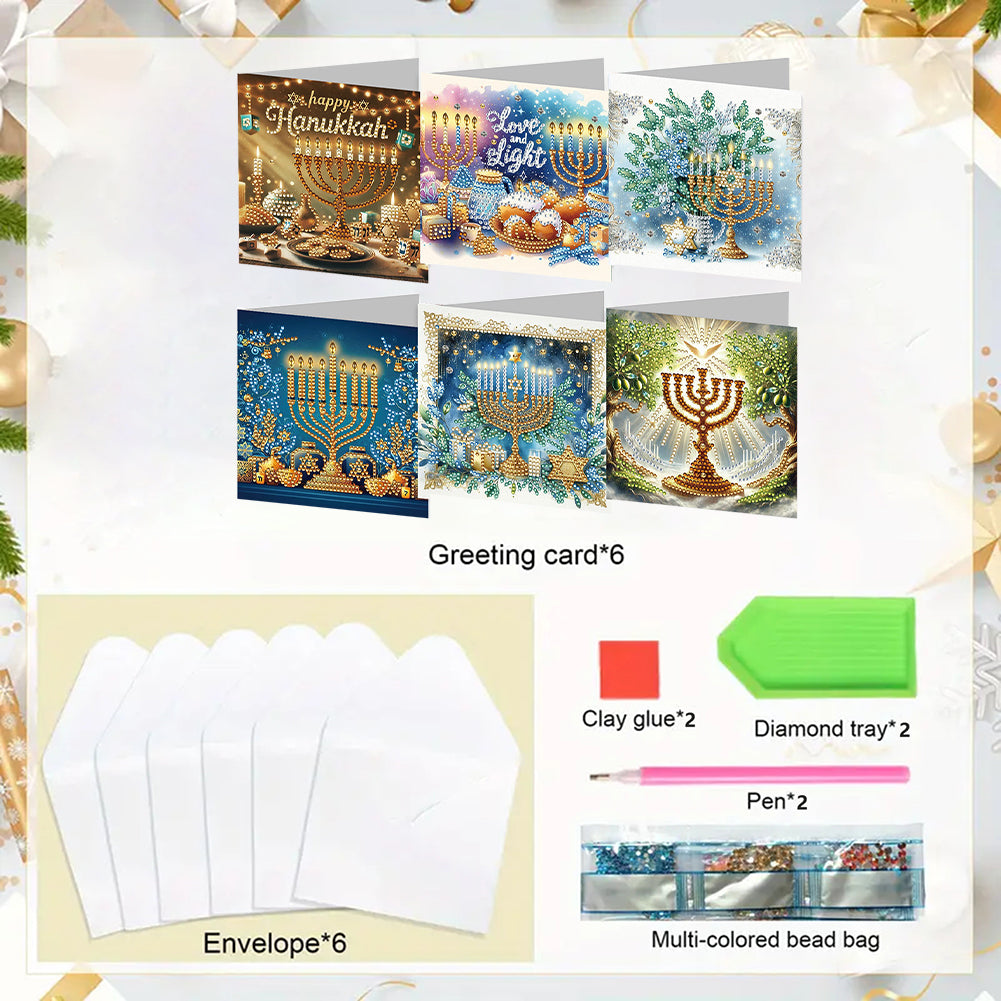 6PCS DIY Diamond Art Greeting Cards Hanukkah Theme Congratulations Cards & Gifts