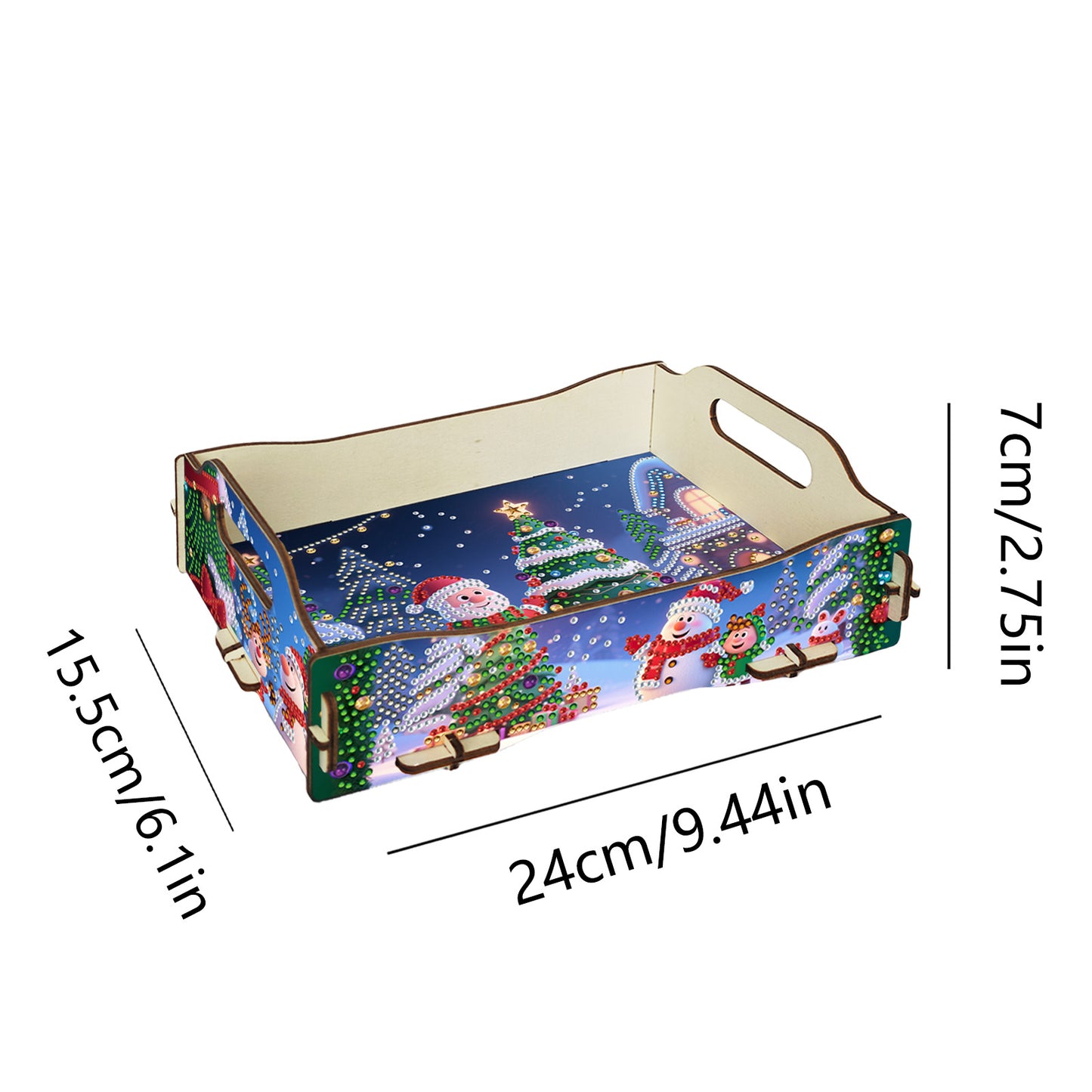 DIY Diamond Painted Dining Plate with Handle Wooden Food Tray Home Decor Gift
