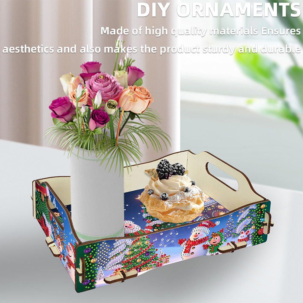 DIY Diamond Painted Dining Plate with Handle Wooden Food Tray Home Decor Gift
