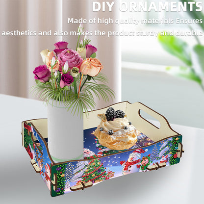 DIY Diamond Painted Dining Plate with Handle Wooden Food Tray Home Decor Gift