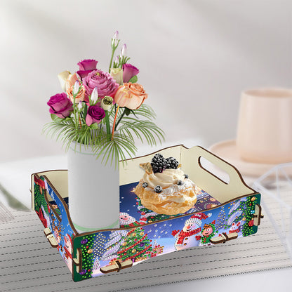 DIY Diamond Painted Dining Plate with Handle Wooden Food Tray Home Decor Gift