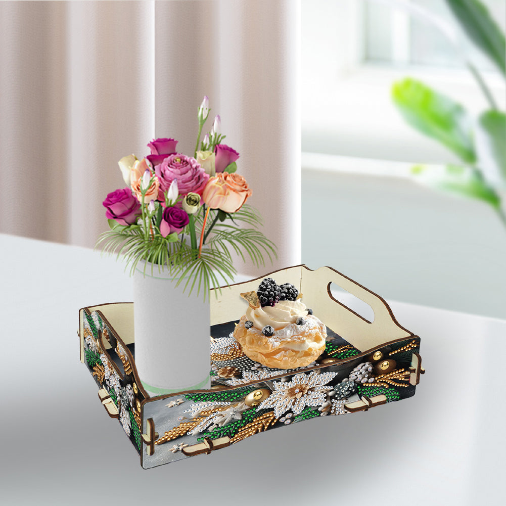 DIY Diamond Painted Dining Plate with Handle Wooden Food Tray Home Decor Gift