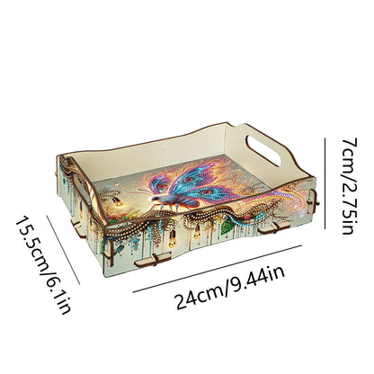 DIY Diamond Painted Dining Plate with Handle Wooden Food Tray Home Decor Gift