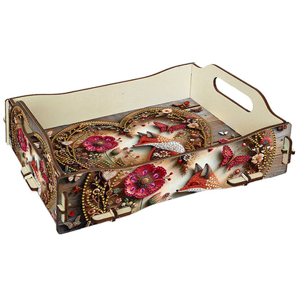 DIY Diamond Painted Dining Plate with Handle Wooden Food Tray Home Decor Gift