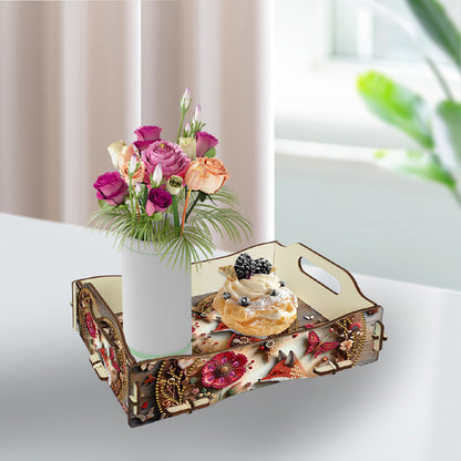 DIY Diamond Painted Dining Plate with Handle Wooden Food Tray Home Decor Gift