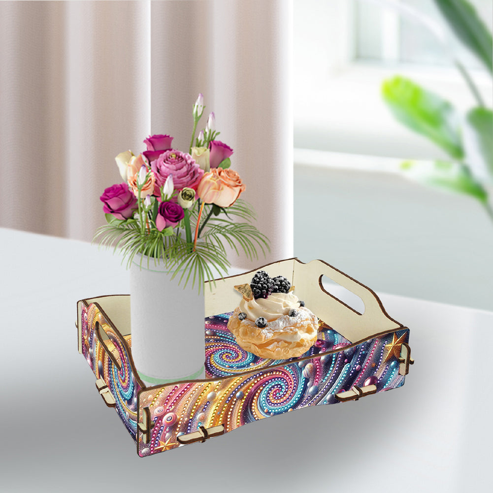 DIY Diamond Painted Dining Plate with Handle Wooden Food Tray Home Decor Gift