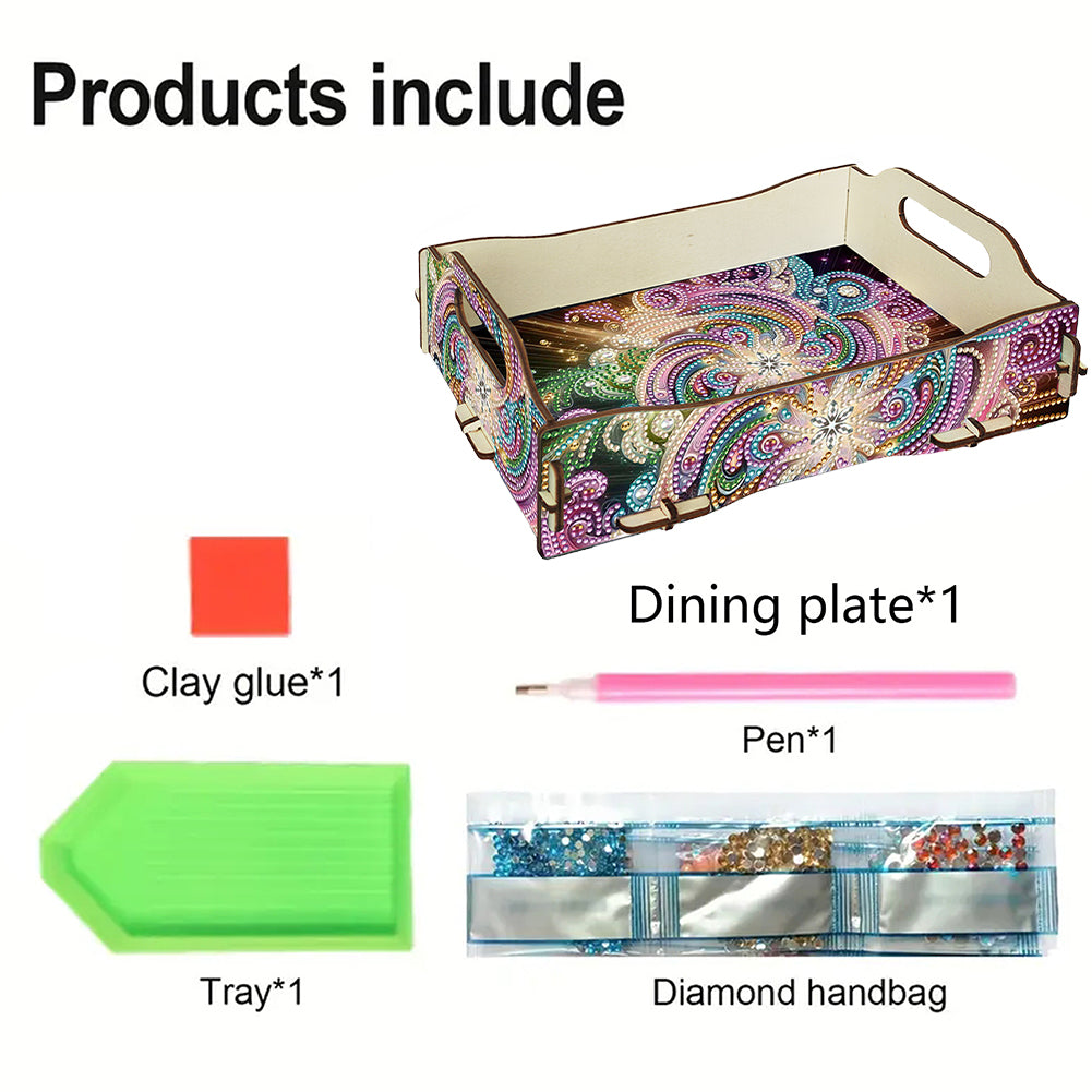 DIY Diamond Painted Dining Plate with Handle Wooden Food Tray Home Decor Gift