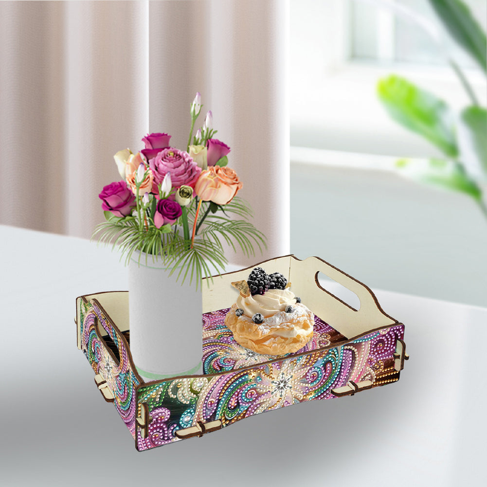 DIY Diamond Painted Dining Plate with Handle Wooden Food Tray Home Decor Gift