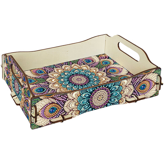 DIY Diamond Painted Dining Plate with Handle Wooden Food Tray Home Decor Gift