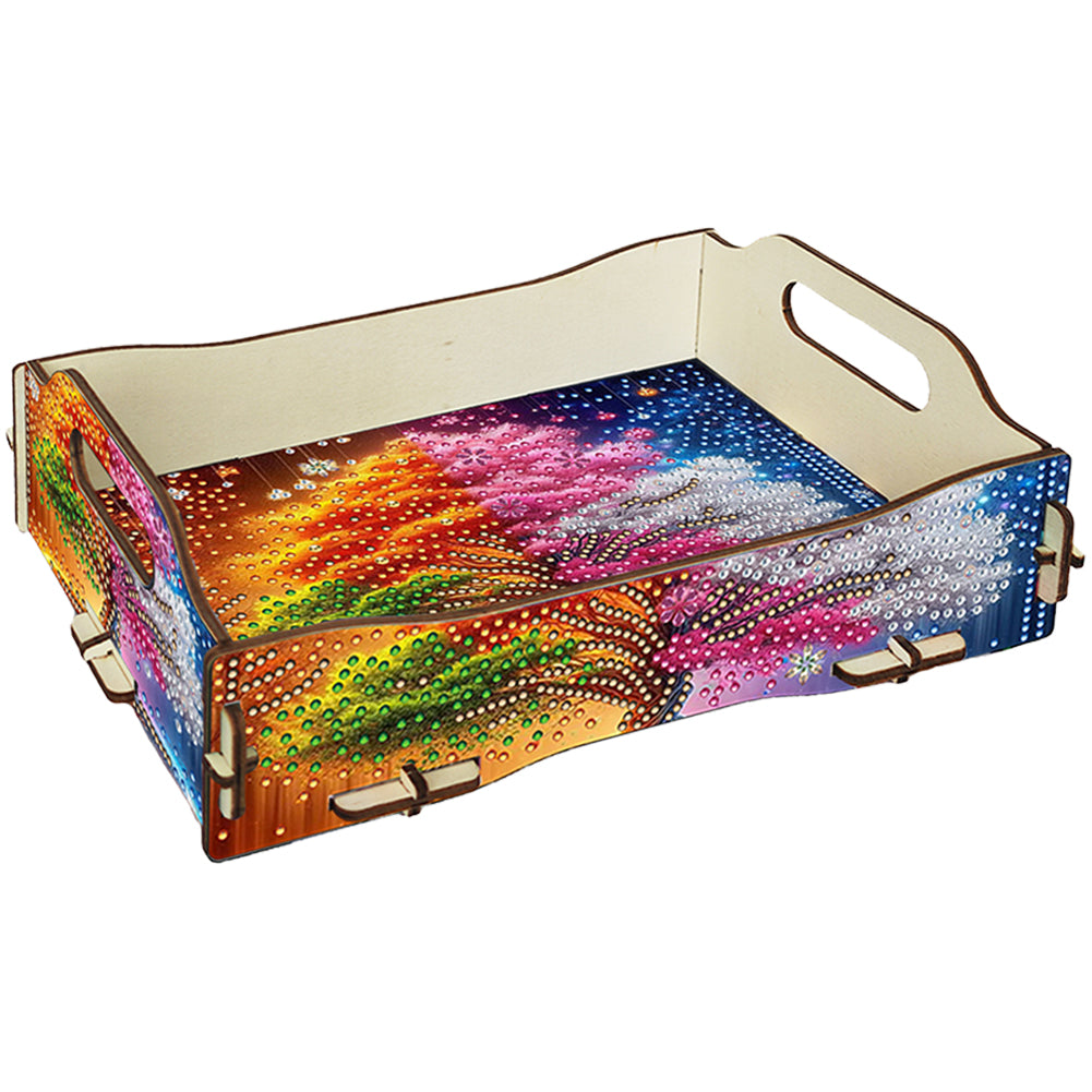 DIY Diamond Painted Dining Plate with Handle Wooden Food Tray Home Decor Gift