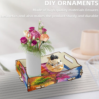 DIY Diamond Painted Dining Plate with Handle Wooden Food Tray Home Decor Gift