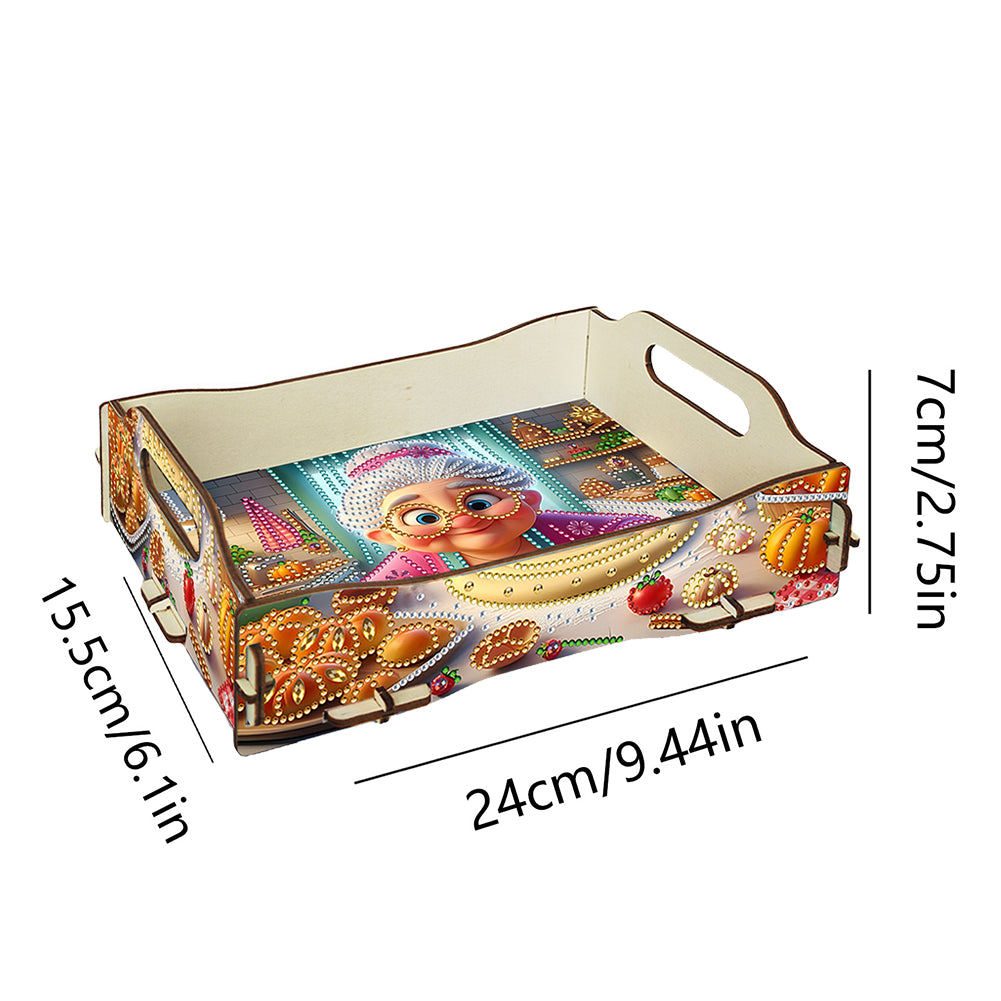 DIY Diamond Painted Dining Plate with Handle Wooden Food Tray Home Decor Gift
