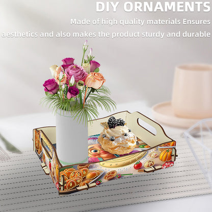 DIY Diamond Painted Dining Plate with Handle Wooden Food Tray Home Decor Gift