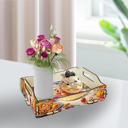 DIY Diamond Painted Dining Plate with Handle Wooden Food Tray Home Decor Gift