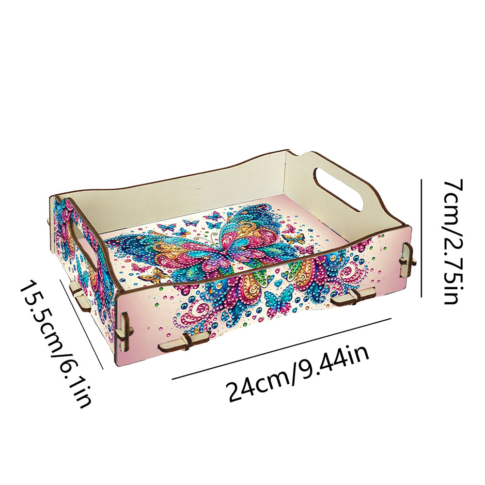 DIY Diamond Painted Dining Plate with Handle Wooden Food Tray Home Decor Gift