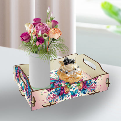 DIY Diamond Painted Dining Plate with Handle Wooden Food Tray Home Decor Gift