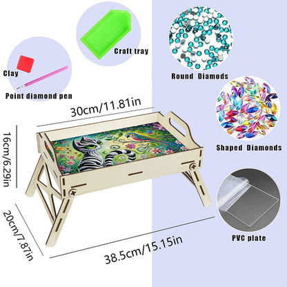 DIY Diamond Painted Dining Plate with Handle Wooden Food Tray Home Decor Gift