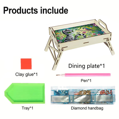 DIY Diamond Painted Dining Plate with Handle Wooden Food Tray Home Decor Gift