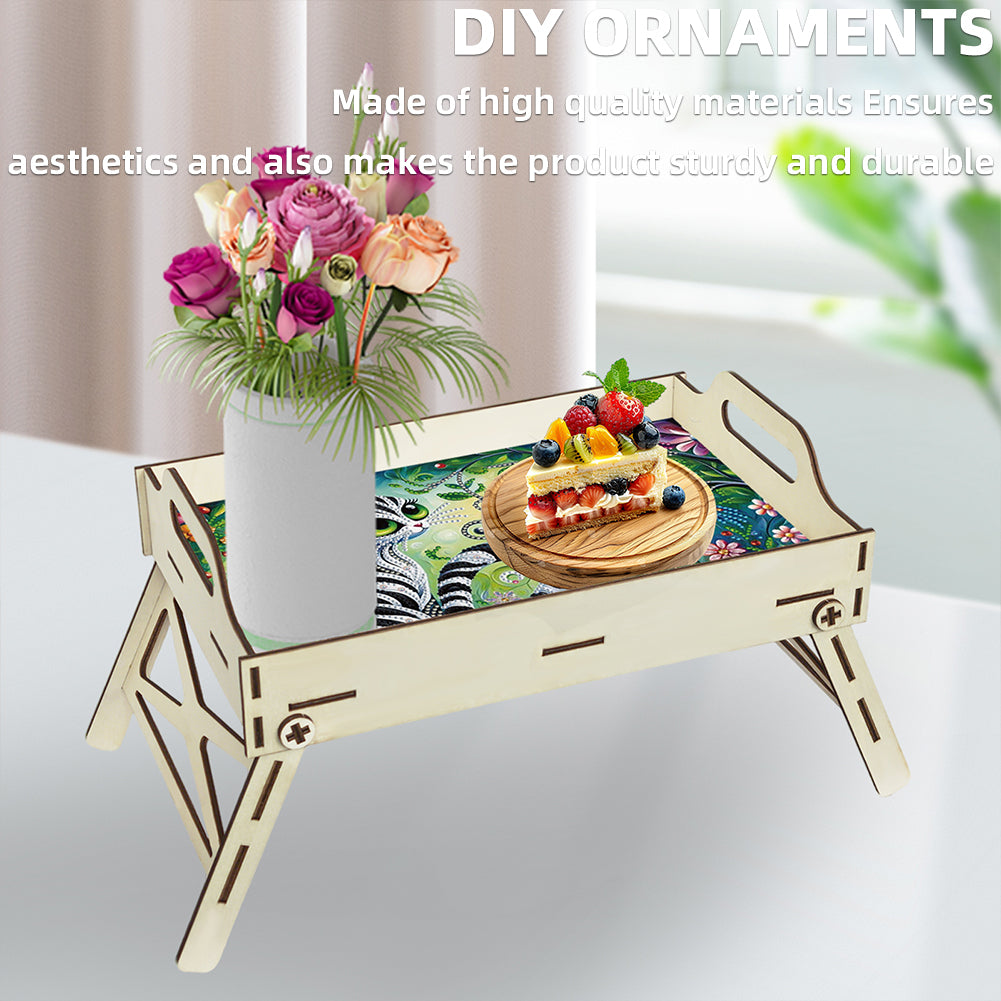DIY Diamond Painted Dining Plate with Handle Wooden Food Tray Home Decor Gift