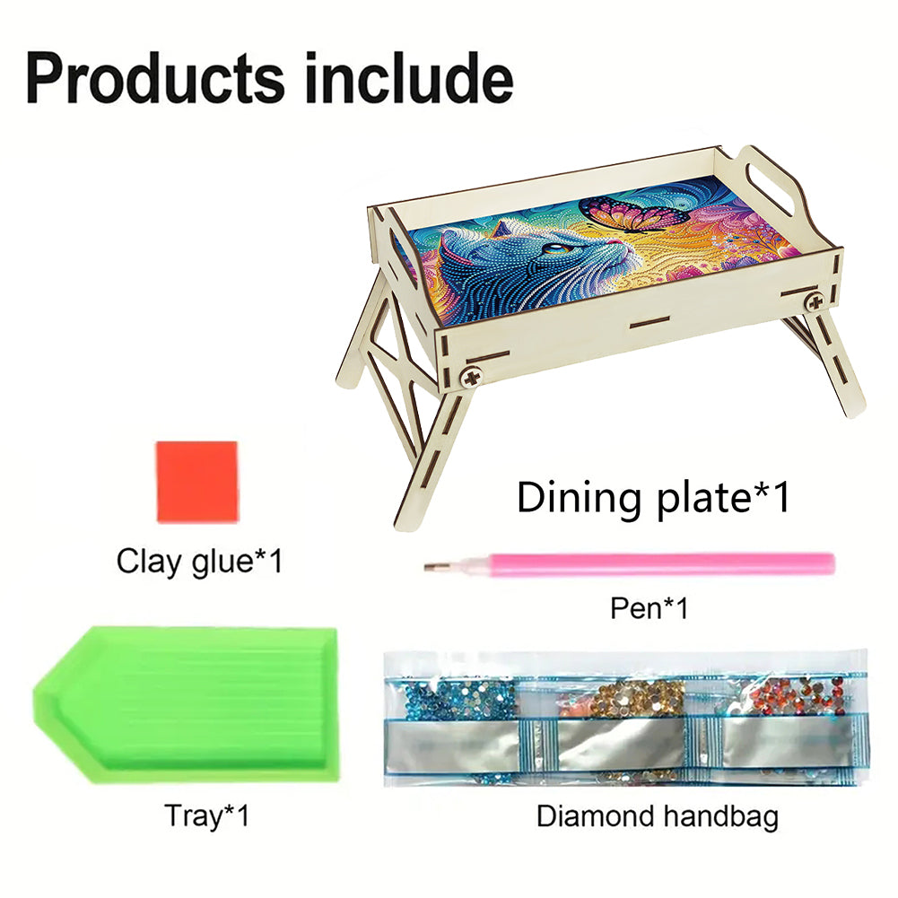 DIY Diamond Painted Dining Plate with Handle Wooden Food Tray Home Decor Gift