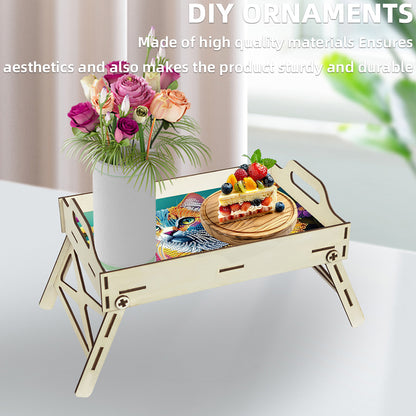 DIY Diamond Painted Dining Plate with Handle Wooden Food Tray Home Decor Gift